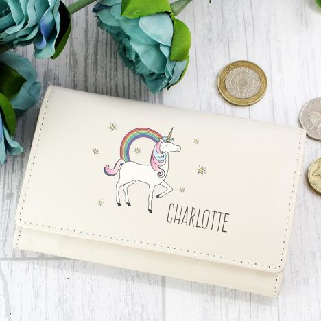 Personalised Unicorn Cream Leather Purse Extra Image 2